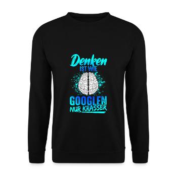 Penser, c’est comme chercher sur Google, juste un dicton drôle flagrant - Sweat-shirt Unisexe - noir - Devant - Alina (178cm) & Michal (187cm)