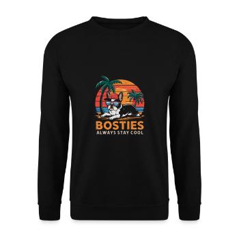 Cool Bostie Boston Terrier Under Palm Trees At The St - Unisex Sweatshirt - black - Front - Alina (178cm) & Michal (187cm)