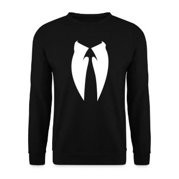 Anonymous Anzug mit Krawatte - Unisex Pullover - Schwarz - Vorne - Alina (178cm) & Michal (187cm)
