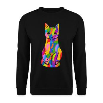 Katze Bunt - Unisex Pullover - Schwarz - Vorne - Alina (178cm) & Michal (187cm)