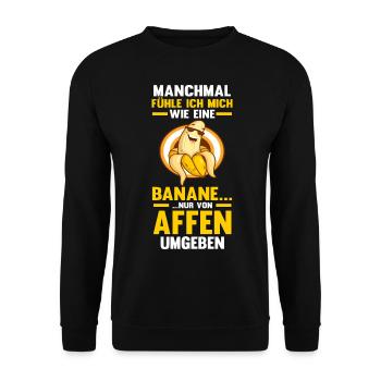 Früchte Affe Banane - Unisex Pullover - Schwarz - Vorne - Alina (178cm) & Michal (187cm)