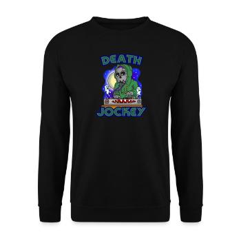 Death Jockey DJ Funny Spooky Skull Skeleton Humor - Unisex Sweatshirt - black - Front - Alina (178cm) & Michal (187cm)