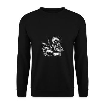 Drummer Skull Skelett am Drumset - Unisex Pullover - Schwarz - Vorne - Alina (178cm) & Michal (187cm)