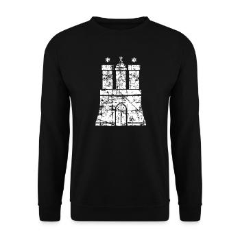 Hamburger Wappen (Vintage Weiß) Hamburg Design - Unisex Pullover - Schwarz - Vorne - Alina (178cm) & Michal (187cm)