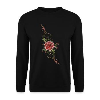 Filigranes Tribal mit Rosenblüte, rose - Unisex Pullover - Schwarz - Vorne - Alina (178cm) & Michal (187cm)
