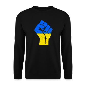 SOUTENEZ L’UKRAINE | Poing aux couleurs ukrainiennes - Sweat-shirt Unisexe - noir - Devant - Alina (178cm) & Michal (187cm)