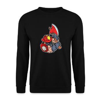 Feuerwehr Brandschutz Lebensretter Feuerwehrmann - Unisex Pullover - Schwarz - Vorne - Alina (178cm) & Michal (187cm)