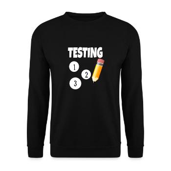 Test 123 mit Bleistift - Unisex Pullover - Schwarz - Vorne - Alina (178cm) & Michal (187cm)
