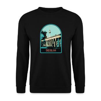 Berliner Fernsehturm und Brandenburger Tor - Unisex Pullover - Schwarz - Vorne - Alina (178cm) & Michal (187cm)
