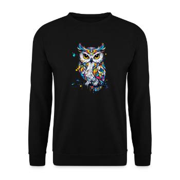 Eule - Unisex Pullover - Schwarz - Vorne - Alina (178cm) & Michal (187cm)