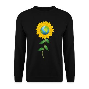Planet Erde und Sonnenblume - Unisex Pullover - Schwarz - Vorne - Alina (178cm) & Michal (187cm)