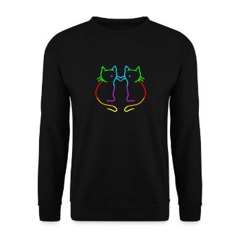 80er 90er Retro Regenbogen Herz Katzen Katze - Unisex Pullover - Schwarz - Vorne - Alina (178cm) & Michal (187cm)