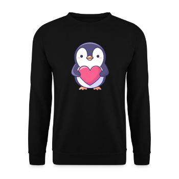 Pingouin tenant un cœur rouge - Adorable dessin animé - Sweat-shirt Unisexe - noir - Devant - Alina (178cm) & Michal (187cm)