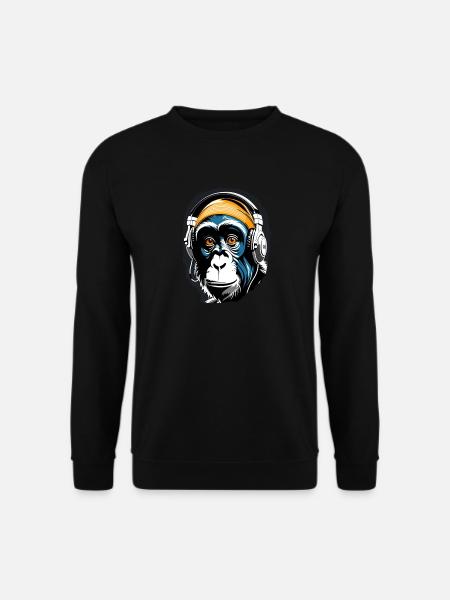 Music Monkey Chimpanzee Headphones as a Gift Idea - Unisex Sweatshirt - black