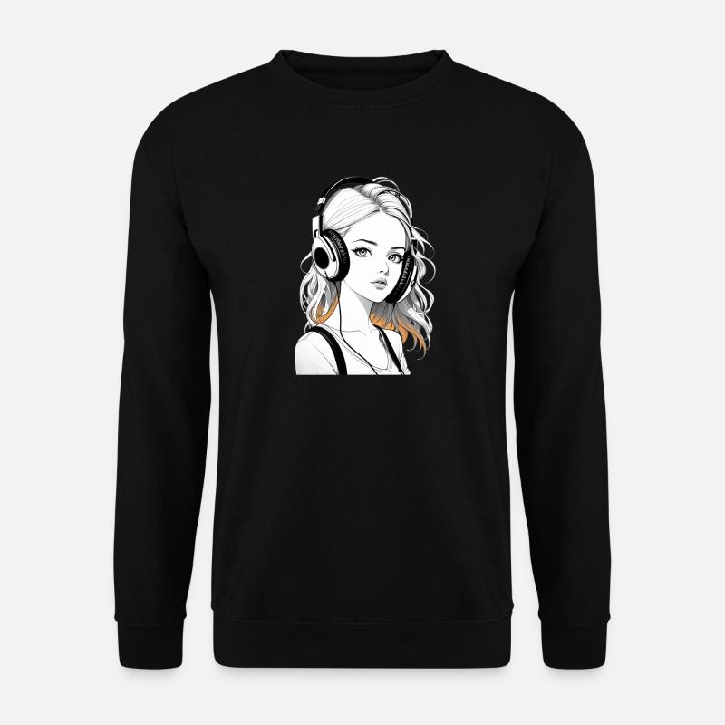 Musik Frau Mädchen Kopfhoerer Rave Geschenkidee - Unisex Pullover - Schwarz