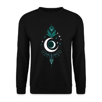 Mondpfeil mit Lotus und Kristall - Mond Spirit - Unisex Pullover - Schwarz - Vorne - Alina (178cm) & Michal (187cm)
