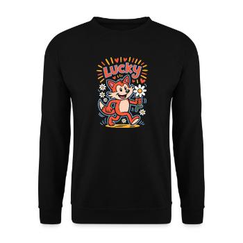 renard de dessin animé chanceux avec marguerite - Sweat-shirt Unisexe - noir - Devant - Alina (178cm) & Michal (187cm)