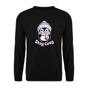 Penguin Stay Cozy - Cute Winter Motif - Unisex Sweatshirt - black - Front - Alina (178cm) & Michal (187cm)