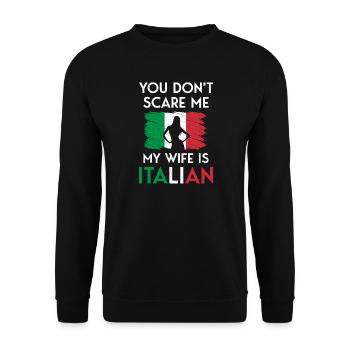 Italienische Ehefrau Lustige Sprüche - Unisex Pullover - Schwarz - Vorne - Alina (178cm) & Michal (187cm)