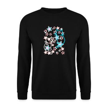 Retro Sterne Katzen Kinder 60er - Unisex Pullover - Schwarz - Vorne - Alina (178cm) & Michal (187cm)