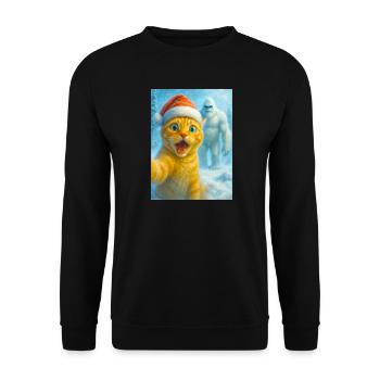  cat, Santa hat, Yeti, Christmas, snow, meme,selfi - Unisex Pullover - Schwarz - Vorne - Alina (178cm) & Michal (187cm)