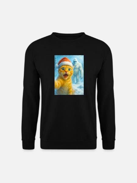  cat, Santa hat, Yeti, Christmas, snow, meme,selfi - Unisex Pullover - Schwarz