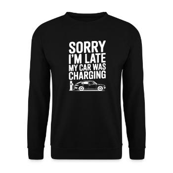 Désolé, je suis en retard, ma voiture était en charge - Sweat-shirt Unisexe - noir - Devant - Alina (178cm) & Michal (187cm)