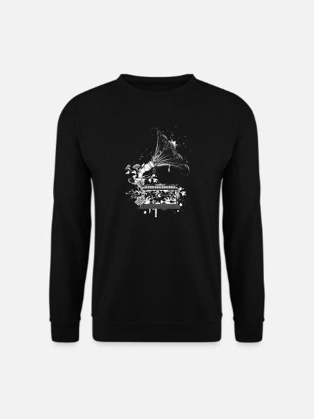 Nostalgic Gramophone – Floral Line Art - Unisex Sweatshirt - black