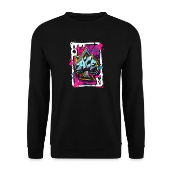 Pik-Ass-Karte - Unisex Pullover - Schwarz - Vorne - Alina (178cm) & Michal (187cm)