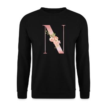 Drop Cap N Floral Soft Pink - Unisex Pullover - Schwarz - Vorne - Alina (178cm) & Michal (187cm)