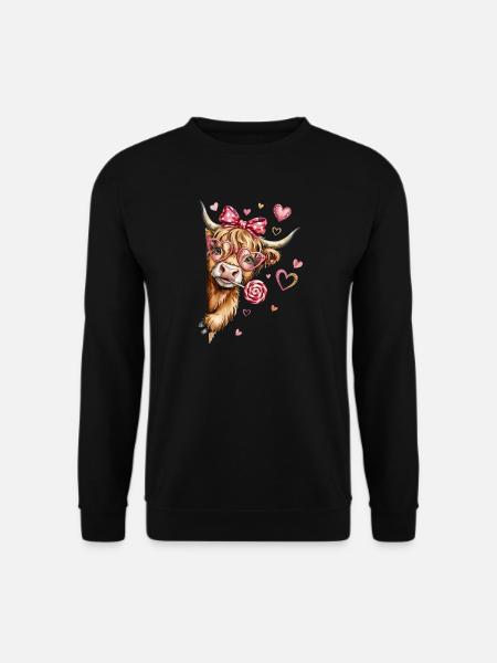 Verliebtes Hochlandrind mit Herzbrille und Lolli - Unisex Pullover - Schwarz