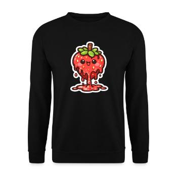 Kuschelige Erdbeer Tropfen-Charme - Unisex Pullover - Schwarz - Vorne - Alina (178cm) & Michal (187cm)