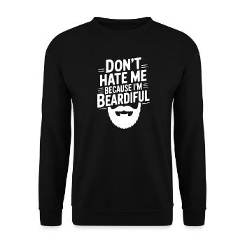 Hass mich nicht, weil ich bärtig bin - Unisex Pullover - Schwarz - Vorne - Alina (178cm) & Michal (187cm)
