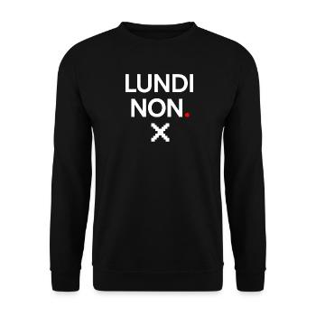 MONTAG NEIN | Minimaler Montagshumor - Unisex Pullover - Schwarz - Vorne - Alina (178cm) & Michal (187cm)