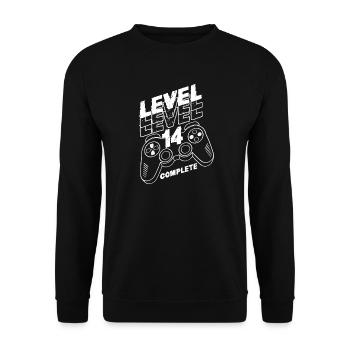 Level 14 Vollendet – Controller Sieg Geburtstag - Unisex Pullover - Schwarz - Vorne - Alina (178cm) & Michal (187cm)