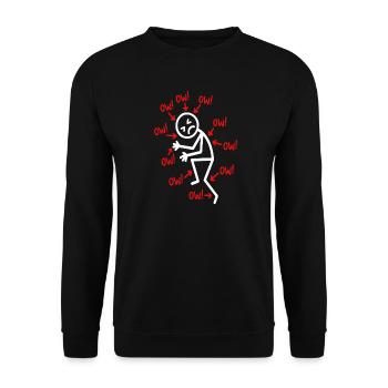 Lustige Strichmännchen mit chronischen Schmerzen Ow Humor - Unisex Pullover - Schwarz - Vorne - Alina (178cm) & Michal (187cm)