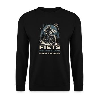 Vélo Toute l'Année - Pas d'Excuses Design - Sweat-shirt Unisexe - noir - Devant - Alina (178cm) & Michal (187cm)