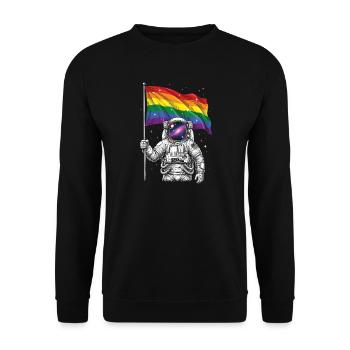 Pride Month LGBT – Astronaut mit Regenbogenflagge - Unisex Pullover - Schwarz - Vorne - Alina (178cm) & Michal (187cm)