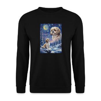 Hurlant à la Lune Mème Chien Shih Tzu - Sweat-shirt Unisexe - noir - Devant - Alina (178cm) & Michal (187cm)