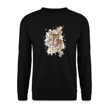 Zarter Rehzauber im Blumenmix - Unisex Pullover - Schwarz - Vorne - Alina (178cm) & Michal (187cm)