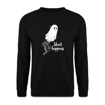 Sheet Happens Katze Geist Lustig Halloween Geschen - Unisex Pullover - Schwarz - Vorne - Alina (178cm) & Michal (187cm)