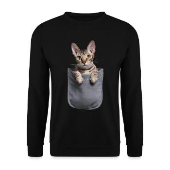 Devon Rex Katze in der Tasche Geschenk - Unisex Pullover - Schwarz - Vorne - Alina (178cm) & Michal (187cm)