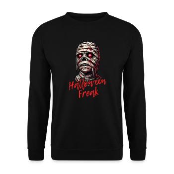 Fröhliches Halloween-Freak-Mumien-Grusel-Design - Unisex Pullover - Schwarz - Vorne - Alina (178cm) & Michal (187cm)