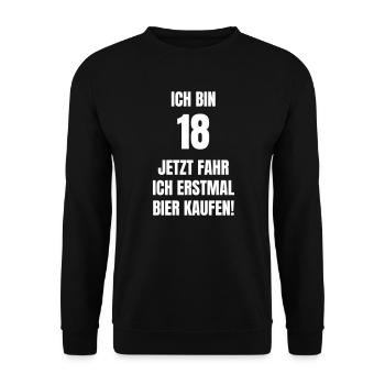 Bin 18 und fahr jetzt erstmal Bier kaufen. - Unisex Pullover - Schwarz - Vorne - Alina (178cm) & Michal (187cm)