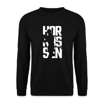 Hornussen Schrift mit Vektor - Unisex Pullover - Schwarz - Vorne - Alina (178cm) & Michal (187cm)