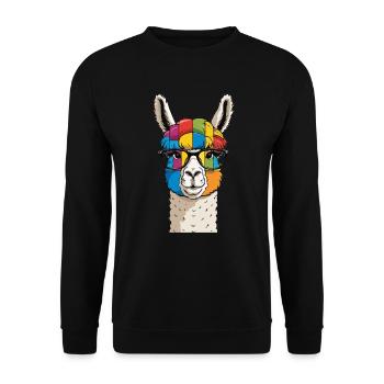 Alpaca Llama Colorful Cool with Glasses - Unisex Sweatshirt - black - Front - Alina (178cm) & Michal (187cm)