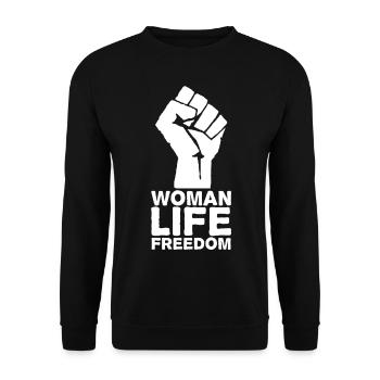 Woman, Life, Freedom | Free Iran! - Unisex Sweatshirt - black - Front - Alina (178cm) & Michal (187cm)
