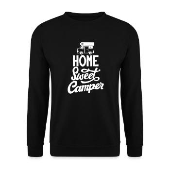 Camper Spruch Home sweet Camper - Unisex Pullover - Schwarz - Vorne - Alina (178cm) & Michal (187cm)
