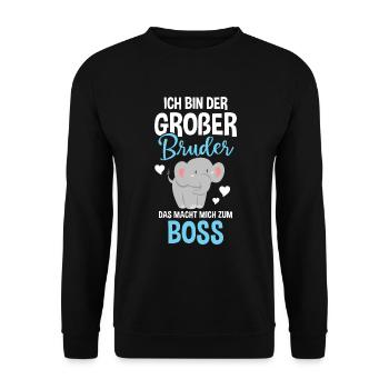 Großer Bruder Ich Bin Der Boss - Elefant - Unisex Pullover - Schwarz - Vorne - Alina (178cm) & Michal (187cm)