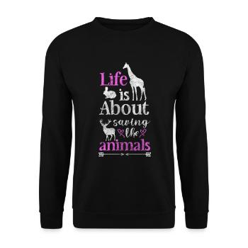 Tierschützer Vegetarier Tierliebe Tierheim - Unisex Pullover - Schwarz - Vorne - Alina (178cm) & Michal (187cm)